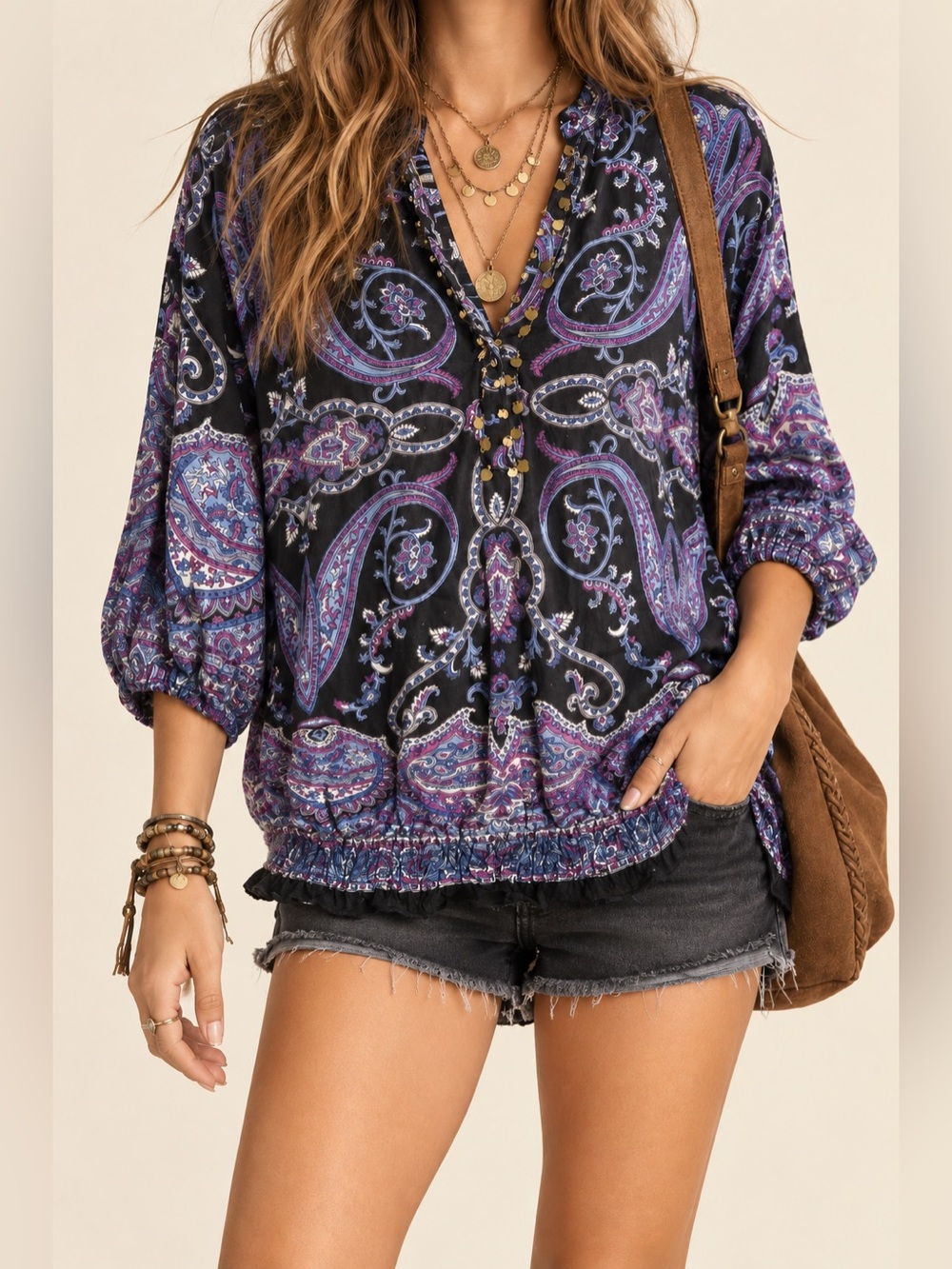 Vintage Y2K Angie Paisley Sequin Tunic Blouse NWT Medium
